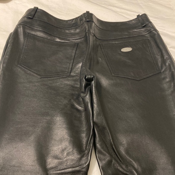 CELINE Black Leather Straight Leg Pants - Picture 10 of 12